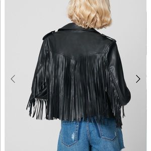 Vegan leather moto jacket with fringe